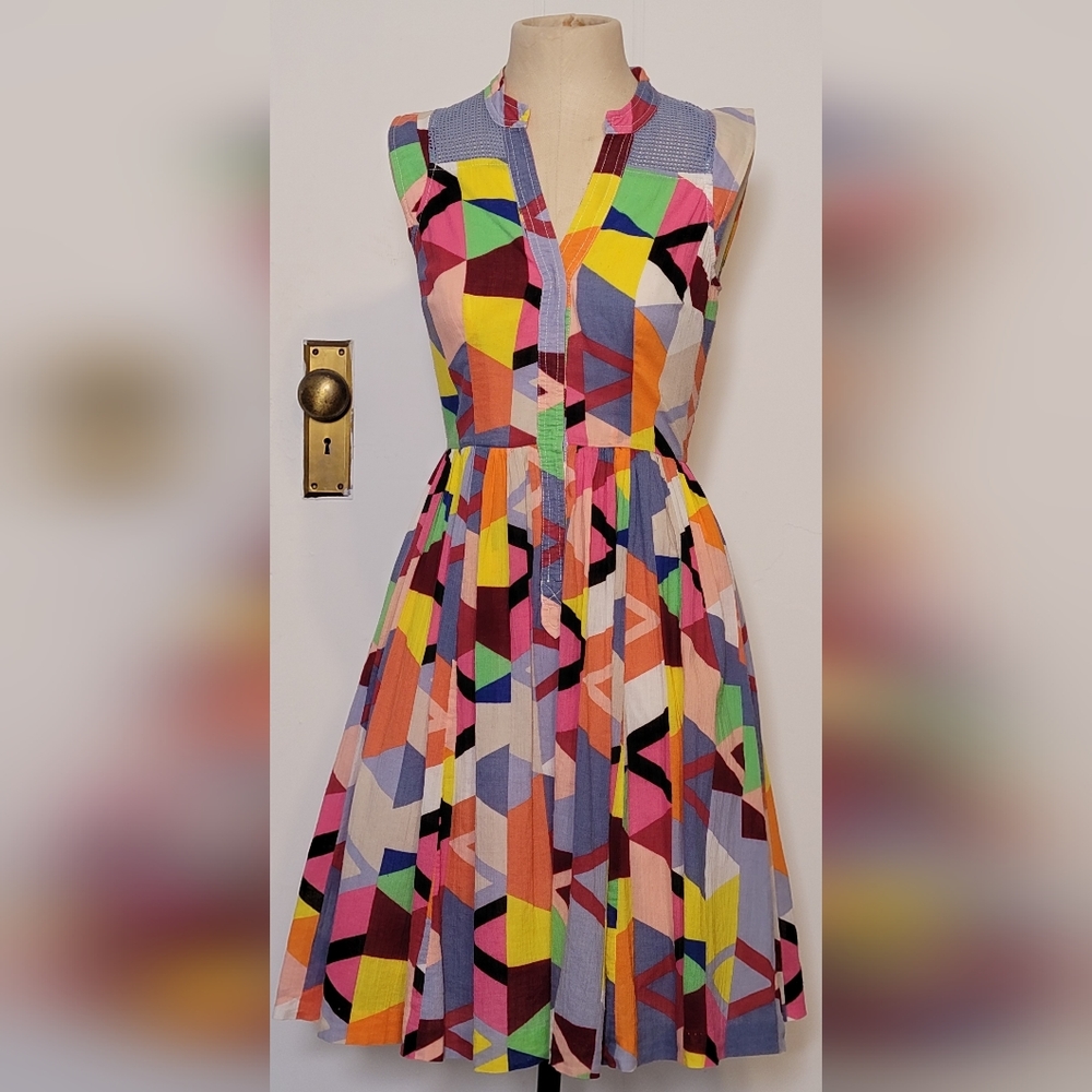 Anthropology Plenty by Tracy Reece  colorful cotton dress with mesh. Size small.